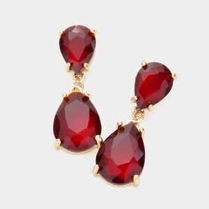 Red Gold Dangle Crystal Teardrop Earrings 1.4 Inch Evening Drop Link Womens